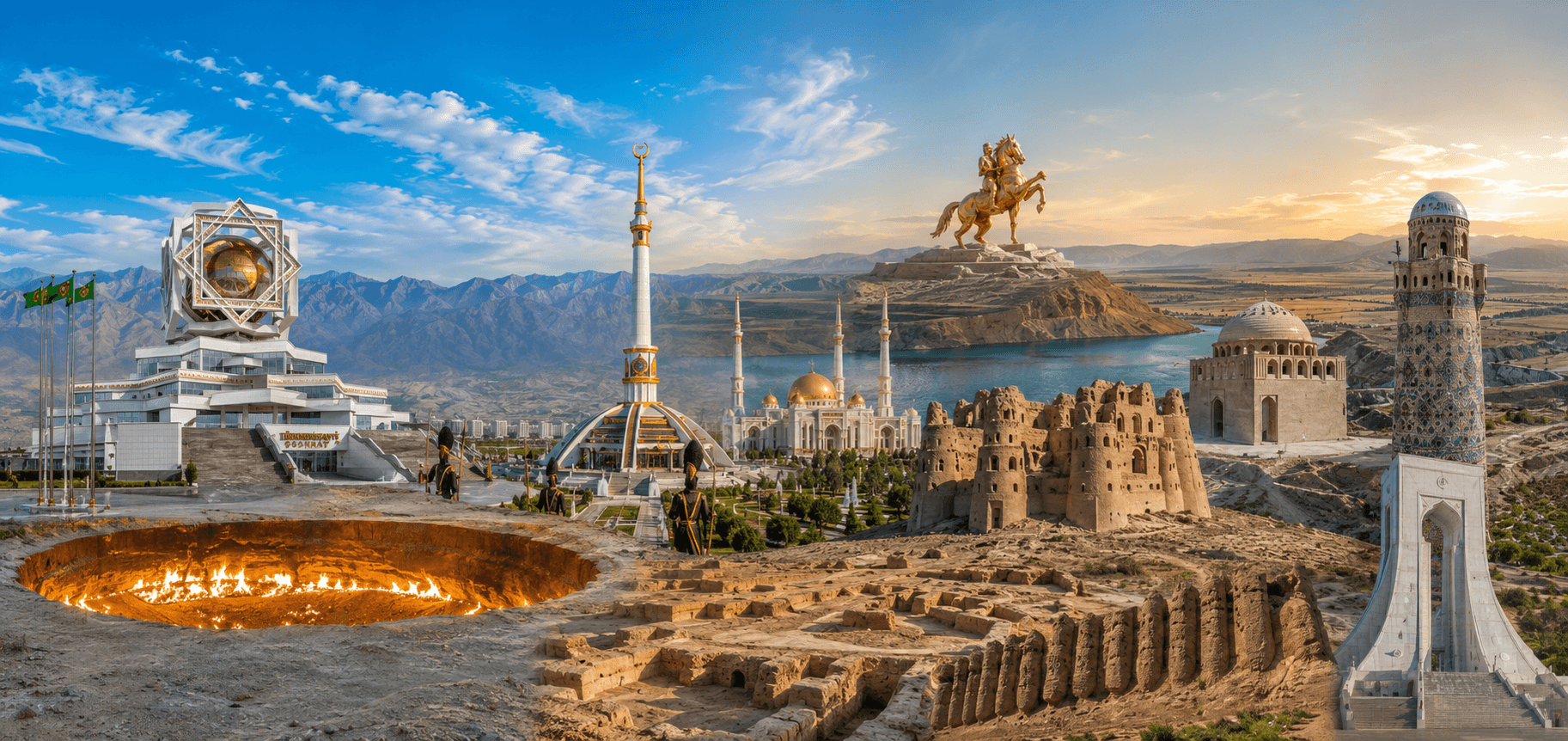 Turkmenistan landmarks collage